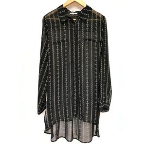 Pleione Sheer Black Button Up Blouse